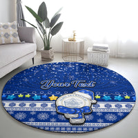 Personalised Palau Christmas Round Carpet Snowman Hugs Palau Coat of Arms Maori Pattern Blue Style LT03 - Polynesian Pride
