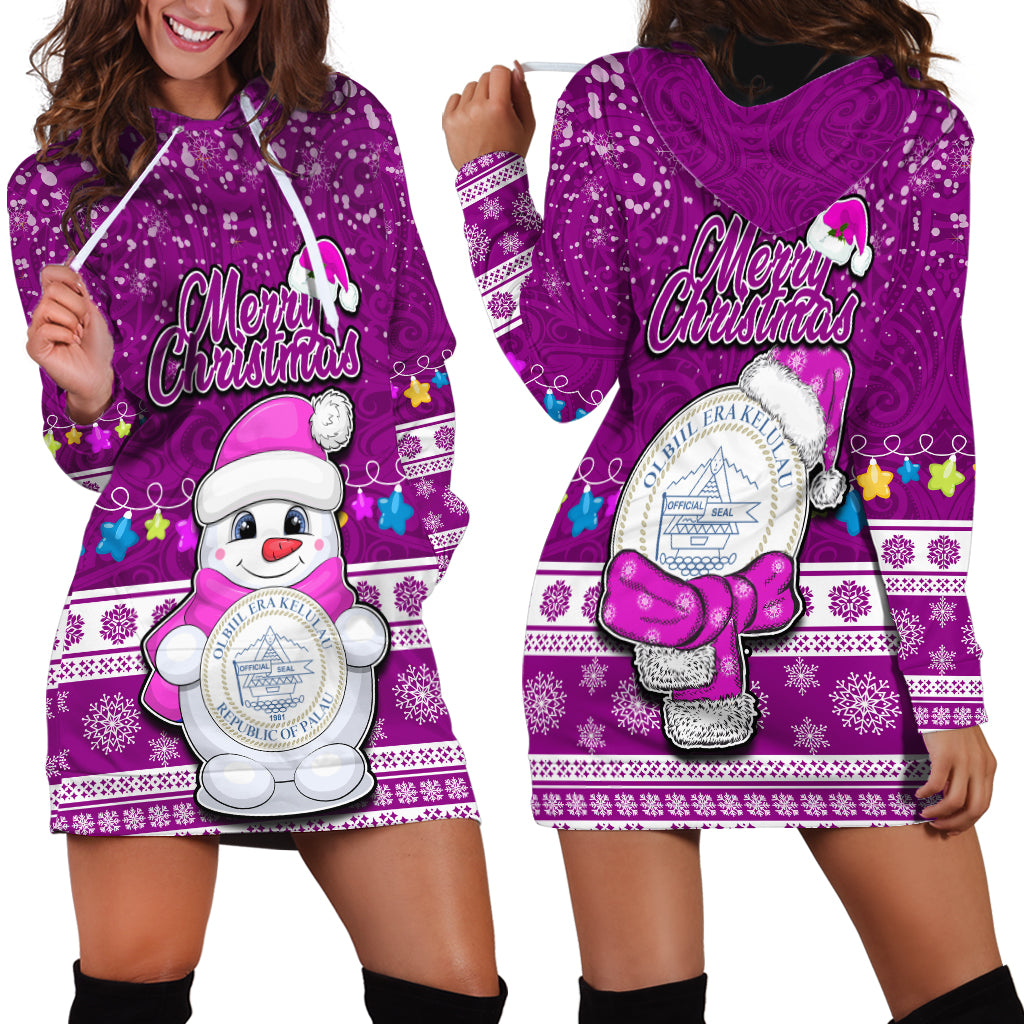 Palau Christmas Hoodie Dress Snowman Hugs Palau Coat of Arms Maori Pattern Pink Style LT03 - Polynesian Pride