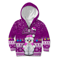 Palau Christmas Kid Hoodie Snowman Hugs Palau Coat of Arms Maori Pattern Pink Style LT03 Zip Hoodie Pink - Polynesian Pride