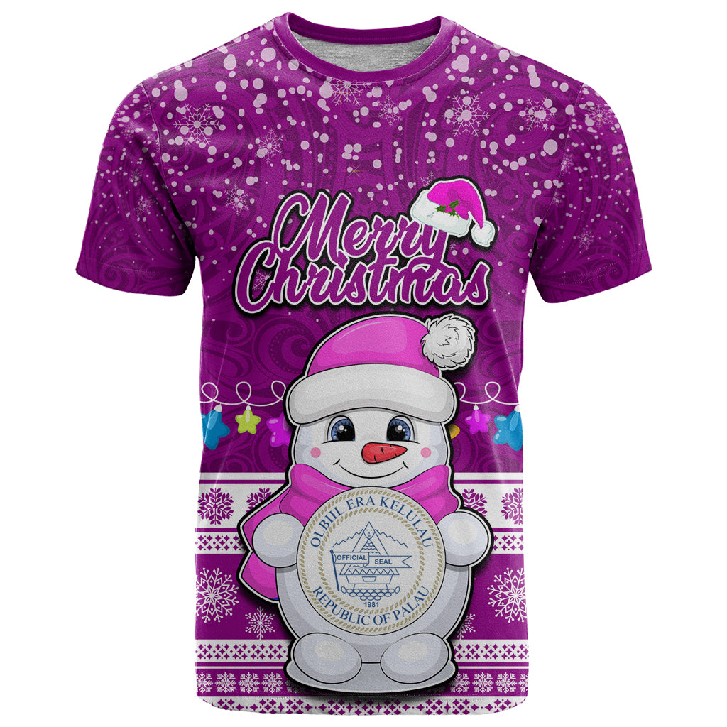Palau Christmas T Shirt Snowman Hugs Palau Coat of Arms Maori Pattern Pink Style LT03 Pink - Polynesian Pride