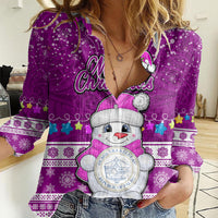 Palau Christmas Women Casual Shirt Snowman Hugs Palau Coat of Arms Maori Pattern Pink Style LT03 Female Pink - Polynesian Pride