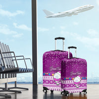 Personalised Palau Christmas Luggage Cover Snowman Hugs Palau Coat of Arms Maori Pattern Pink Style LT03 - Polynesian Pride