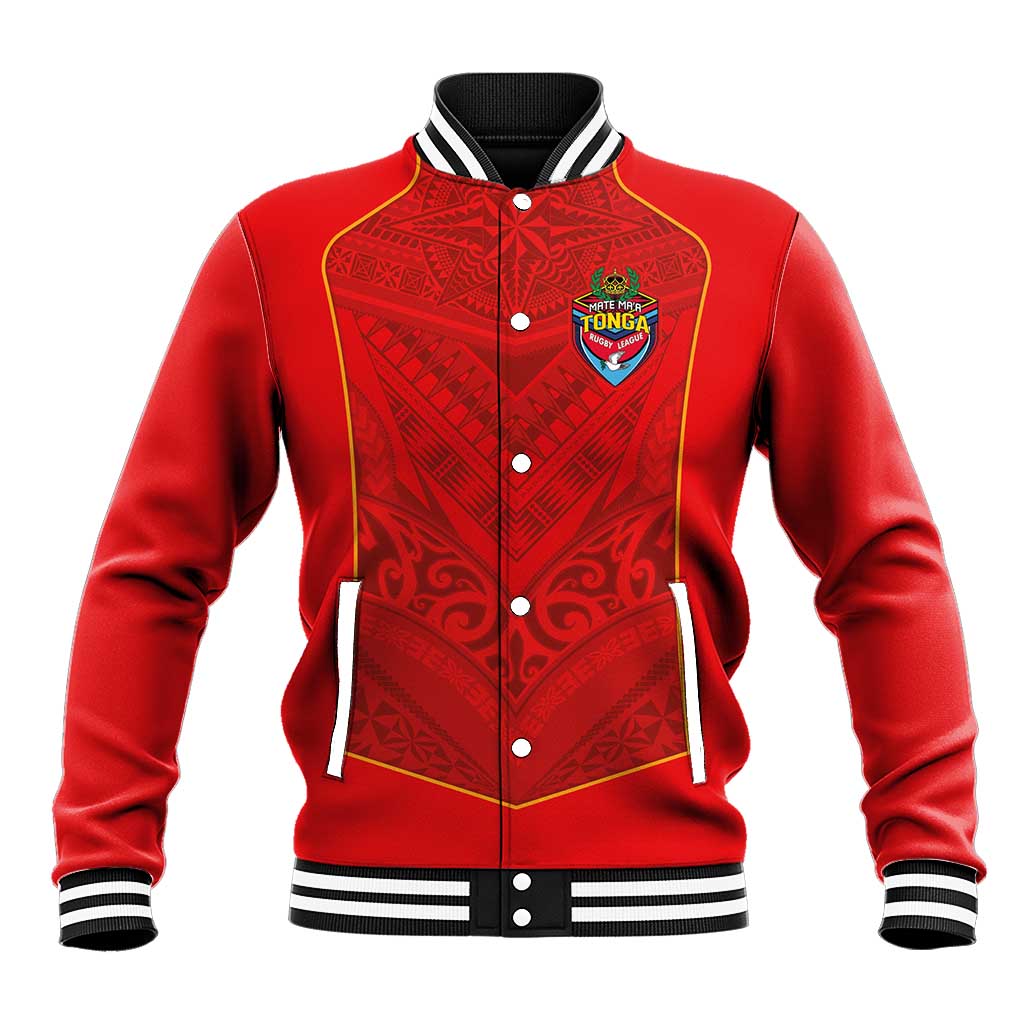 Custom Mate Ma'a Tonga Rugby Baseball Jacket Ngatu Tribal Motifs Sporty Style - Polynesian Pride
