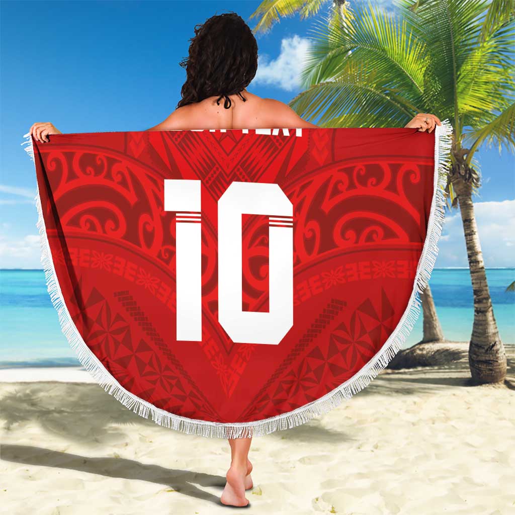 Custom Mate Ma'a Tonga Rugby Beach Blanket Ngatu Tribal Motifs Sporty Style - Polynesian Pride