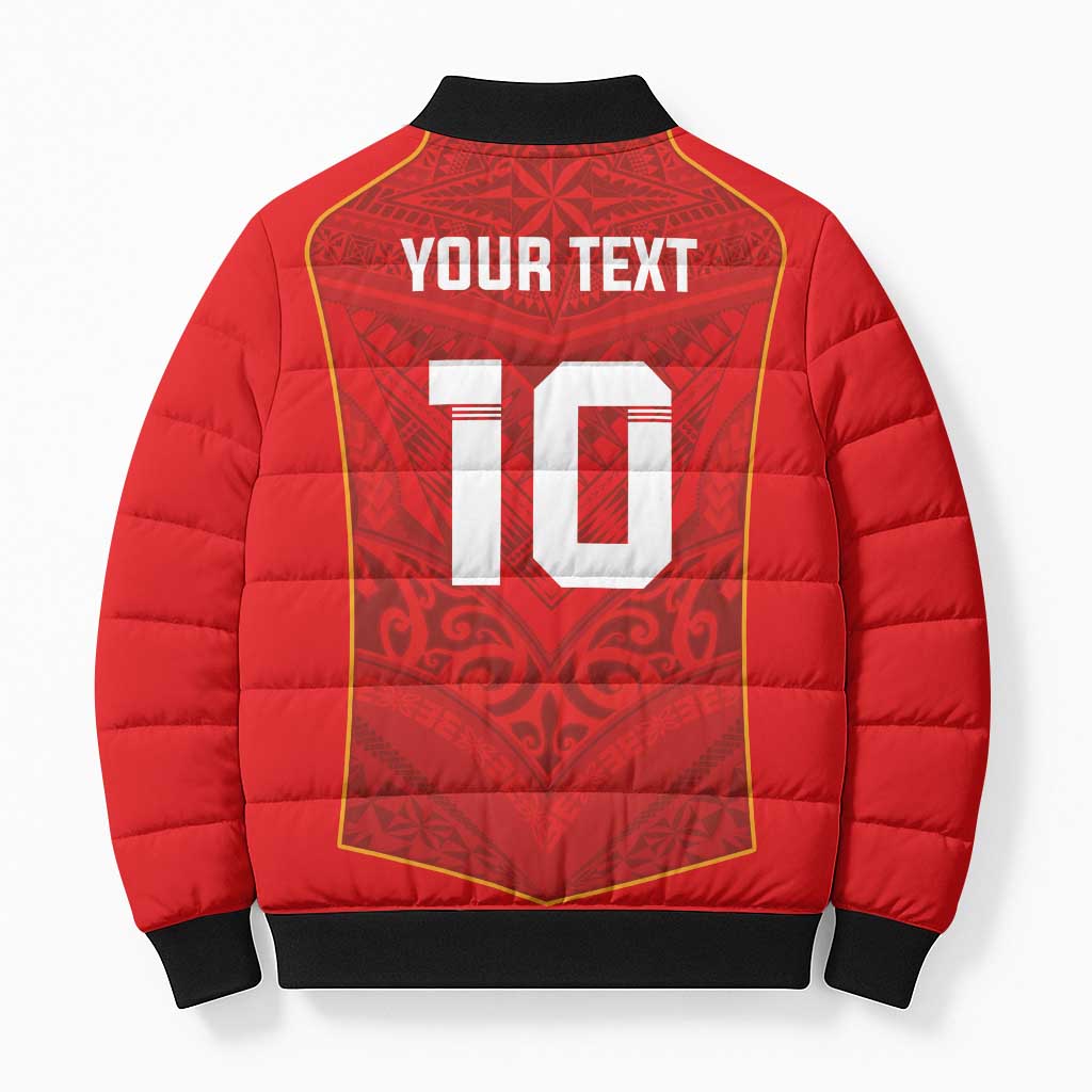 Custom Mate Ma'a Tonga Rugby Bomber Puffer Jacket Ngatu Tribal Motifs Sporty Style - Polynesian Pride