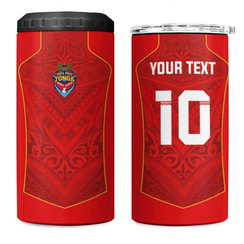 Custom Mate Ma'a Tonga Rugby 4 in 1 Can Cooler Tumbler Ngatu Tribal Motifs Sporty Style - Polynesian Pride