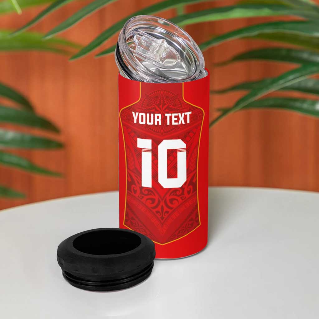 Custom Mate Ma'a Tonga Rugby 4 in 1 Can Cooler Tumbler Ngatu Tribal Motifs Sporty Style - Polynesian Pride