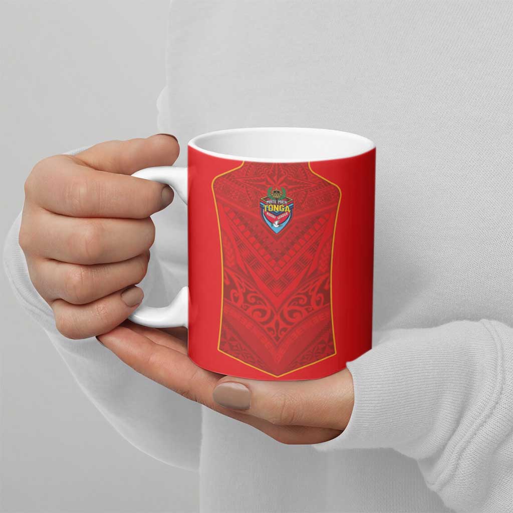 Custom Mate Ma'a Tonga Rugby Ceramic Mug Ngatu Tribal Motifs Sporty Style - Polynesian Pride