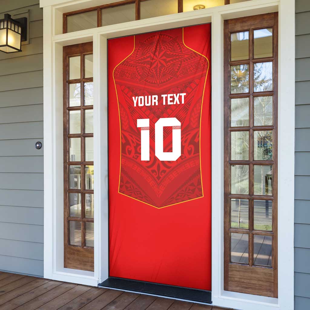 Custom Mate Ma'a Tonga Rugby Door Cover Ngatu Tribal Motifs Sporty Style - Polynesian Pride