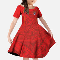 Custom Mate Ma'a Tonga Rugby Family Matching Off The Shoulder Long Sleeve Dress and Hawaiian Shirt Ngatu Tribal Motifs Sporty Style - Polynesian Pride