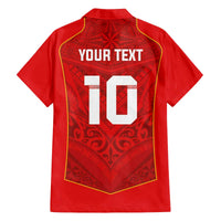 Custom Mate Ma'a Tonga Rugby Family Matching Off The Shoulder Long Sleeve Dress and Hawaiian Shirt Ngatu Tribal Motifs Sporty Style - Polynesian Pride