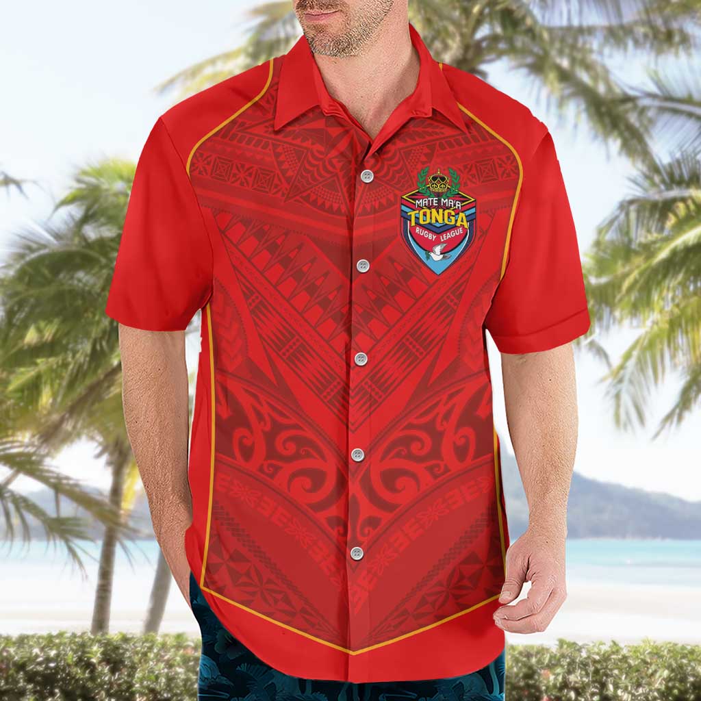 Custom Mate Ma'a Tonga Rugby Hawaiian Shirt Ngatu Tribal Motifs Sporty Style - Polynesian Pride