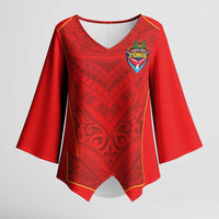 Custom Mate Ma'a Tonga Rugby Kimono Sleeve Blouse Ngatu Tribal Motifs Sporty Style - Polynesian Pride