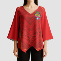 Custom Mate Ma'a Tonga Rugby Kimono Sleeve Blouse Ngatu Tribal Motifs Sporty Style - Polynesian Pride