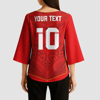 Custom Mate Ma'a Tonga Rugby Kimono Sleeve Blouse Ngatu Tribal Motifs Sporty Style - Polynesian Pride