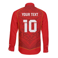 Custom Mate Ma'a Tonga Rugby Long Sleeve Button Shirt Ngatu Tribal Motifs Sporty Style - Polynesian Pride