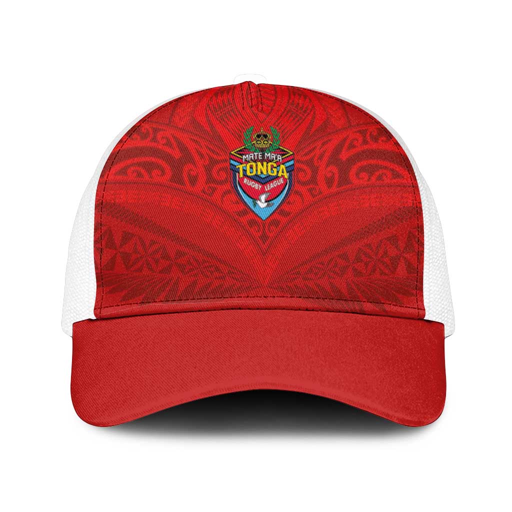 Mate Ma'a Tonga Rugby Mesh Trucker Cap Ngatu Tribal Motifs Sporty Style - Polynesian Pride