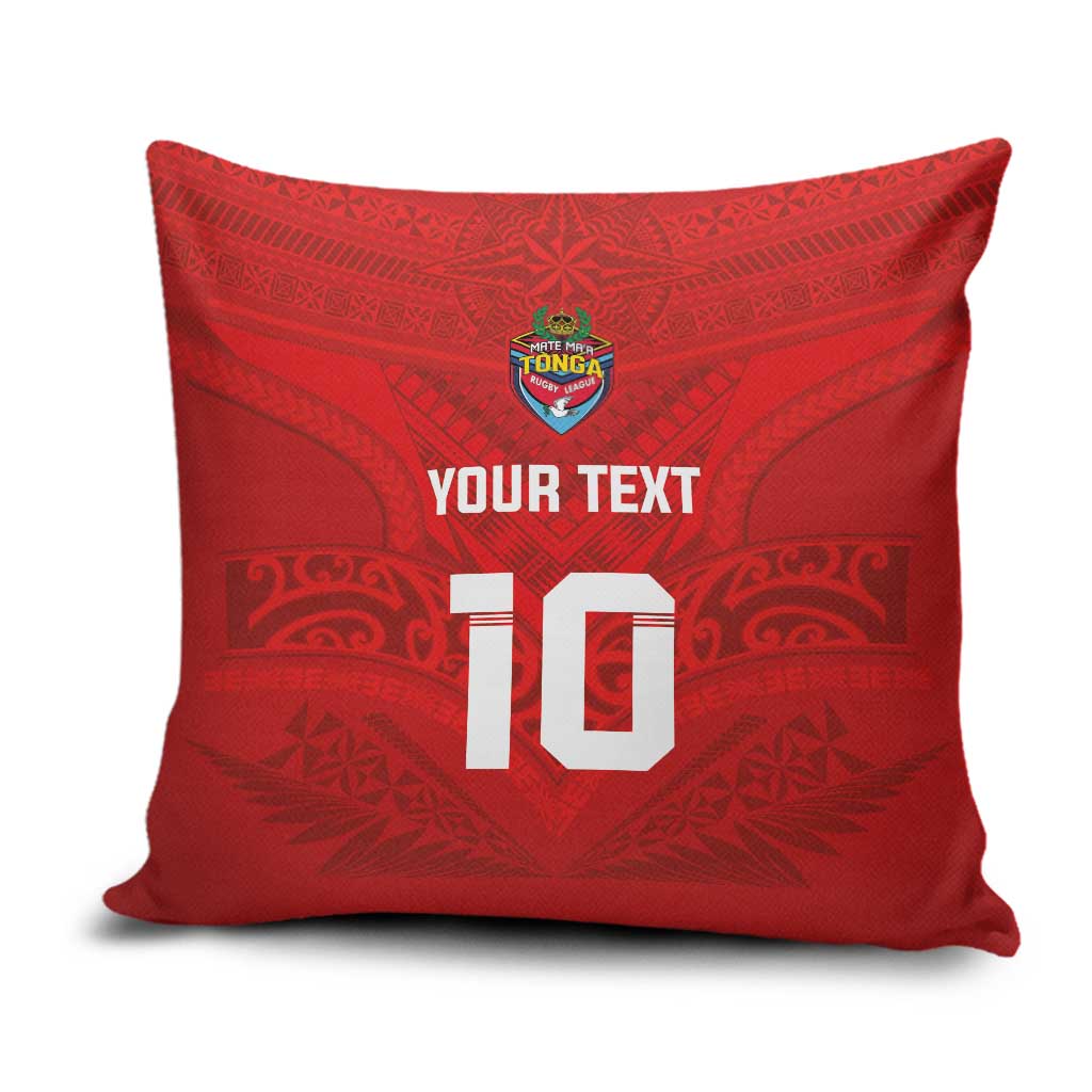 Custom Mate Ma'a Tonga Rugby Pillow Cover Ngatu Tribal Motifs Sporty Style - Polynesian Pride