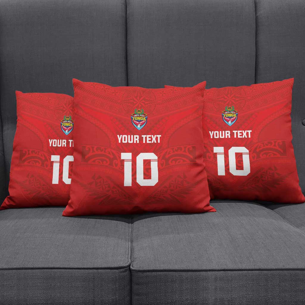 Custom Mate Ma'a Tonga Rugby Pillow Cover Ngatu Tribal Motifs Sporty Style - Polynesian Pride