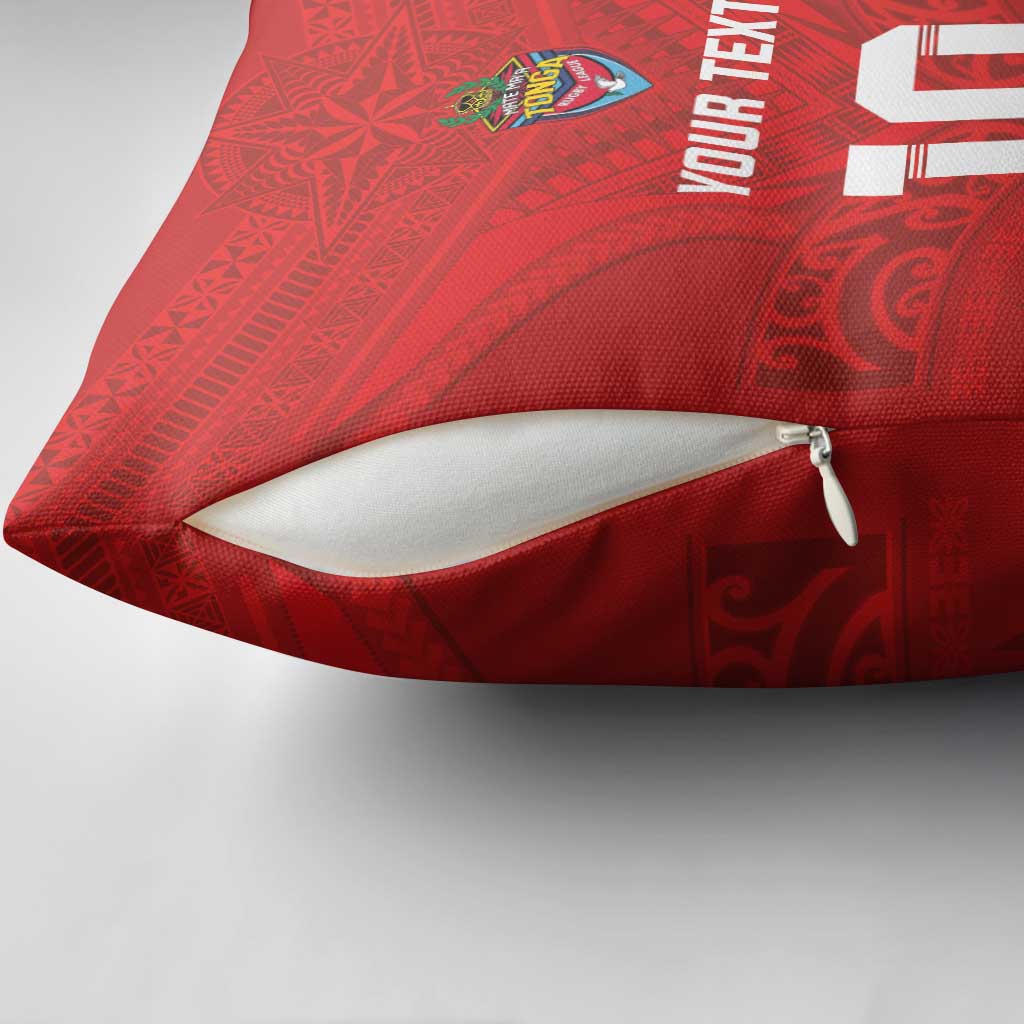 Custom Mate Ma'a Tonga Rugby Pillow Cover Ngatu Tribal Motifs Sporty Style - Polynesian Pride
