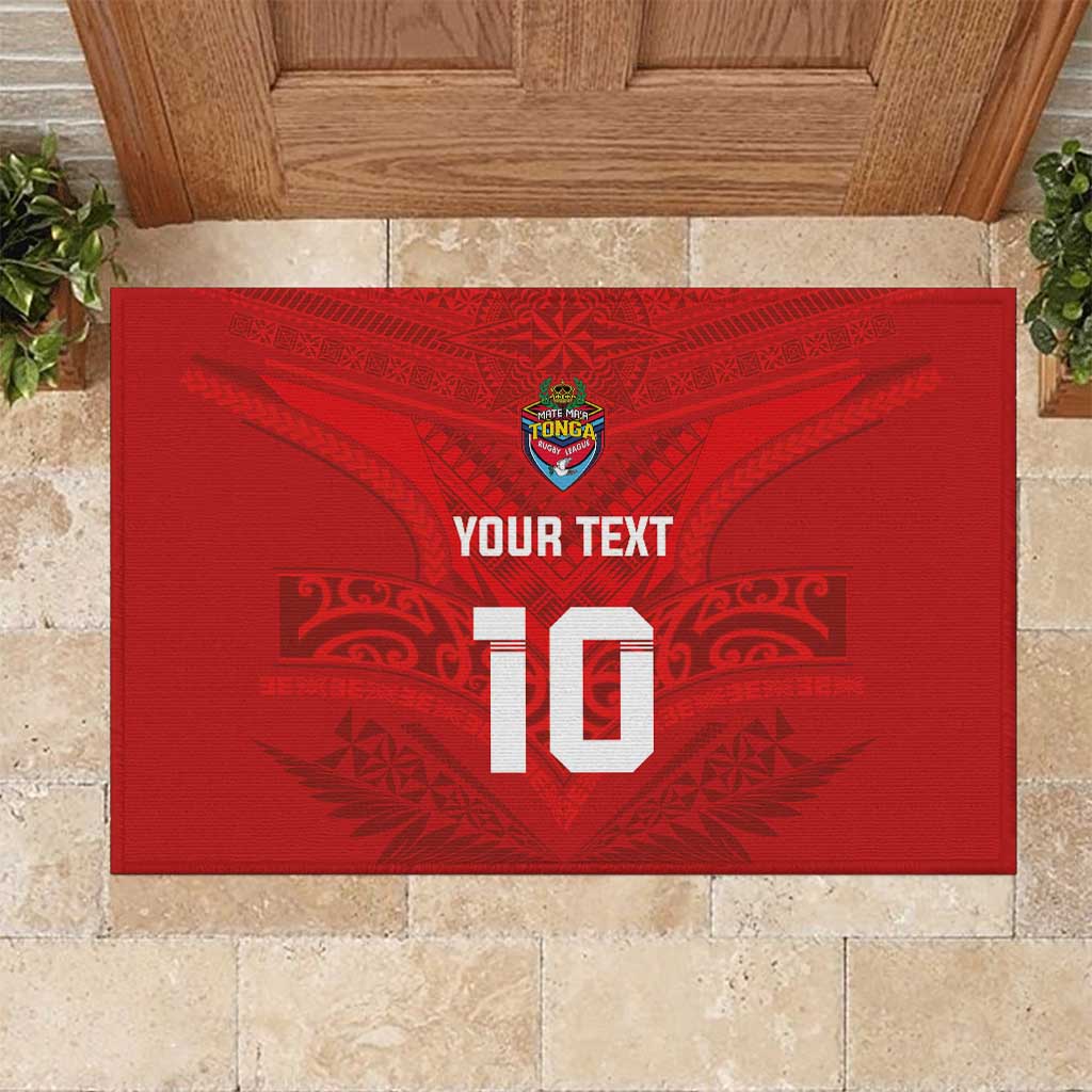 Custom Mate Ma'a Tonga Rugby Rubber Doormat Ngatu Tribal Motifs Sporty Style - Polynesian Pride