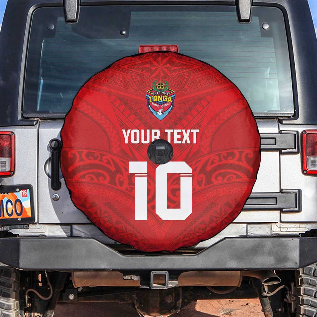 Custom Mate Ma'a Tonga Rugby Spare Tire Cover Ngatu Tribal Motifs Sporty Style - Polynesian Pride