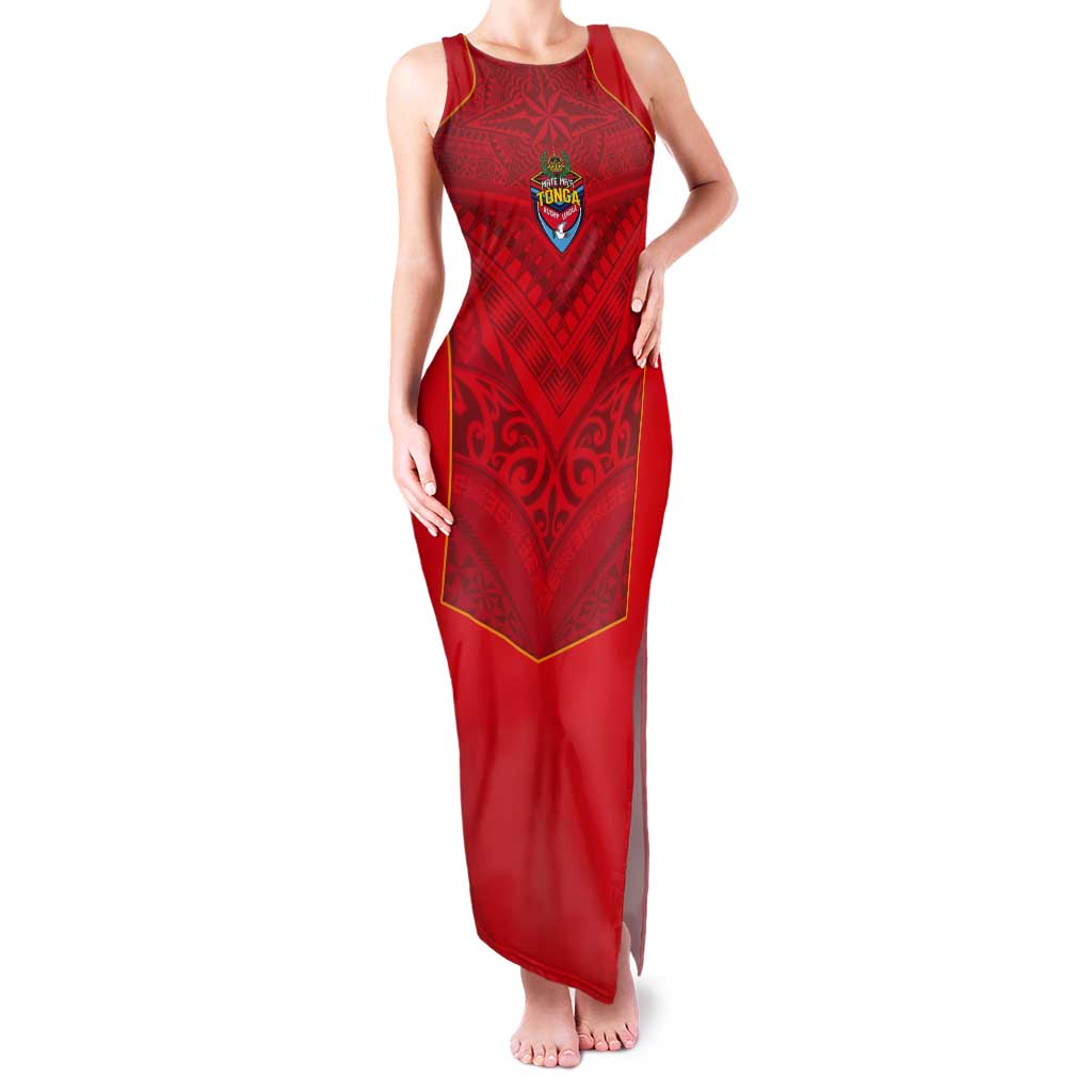 Custom Mate Ma'a Tonga Rugby Tank Maxi Dress Ngatu Tribal Motifs Sporty Style - Polynesian Pride