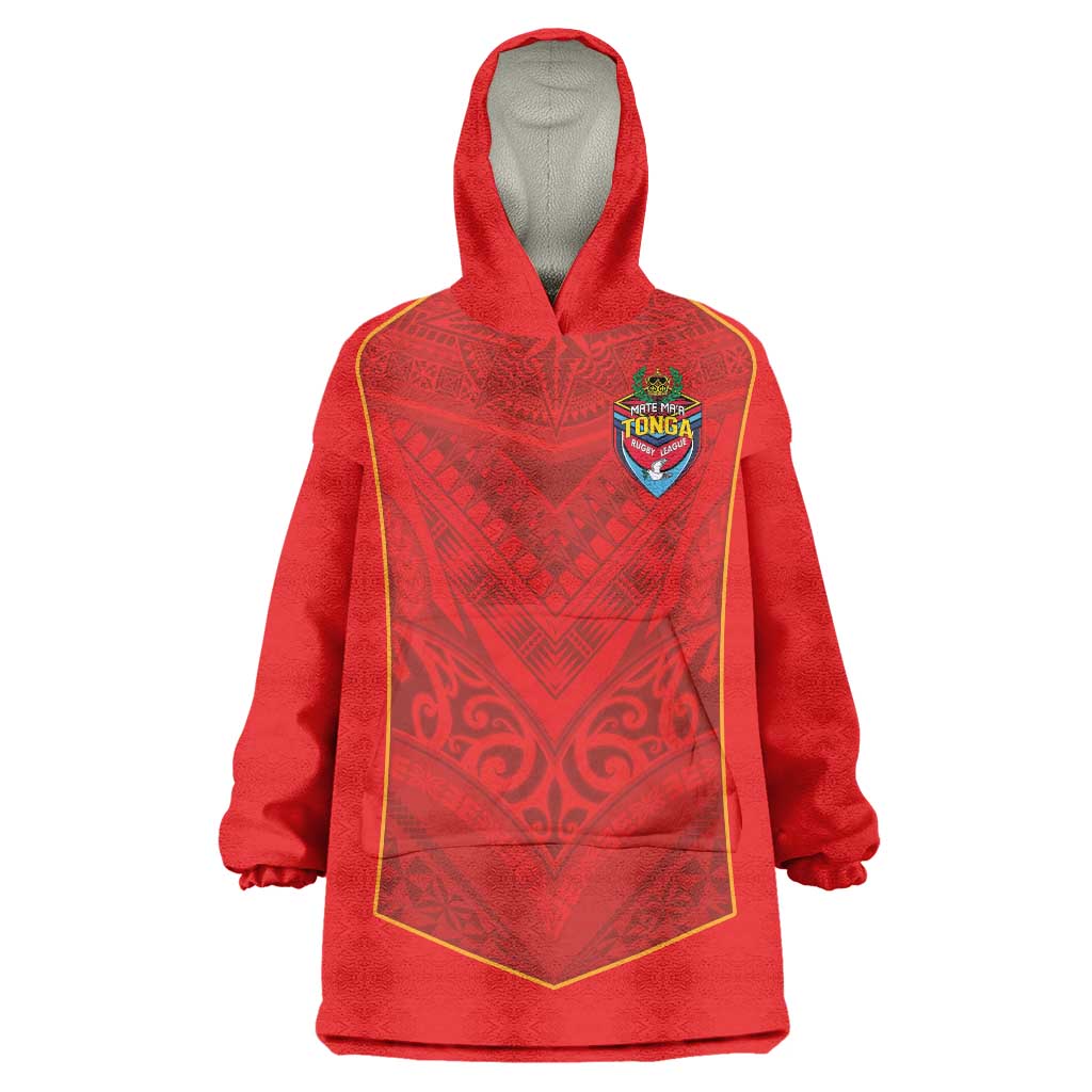 Custom Mate Ma'a Tonga Rugby Wearable Blanket Hoodie Ngatu Tribal Motifs Sporty Style - Polynesian Pride