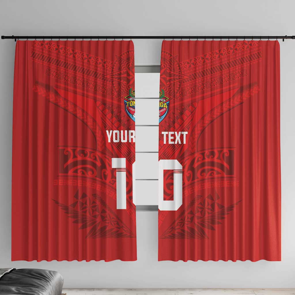 Custom Mate Ma'a Tonga Rugby Window Curtain Ngatu Tribal Motifs Sporty Style - Polynesian Pride