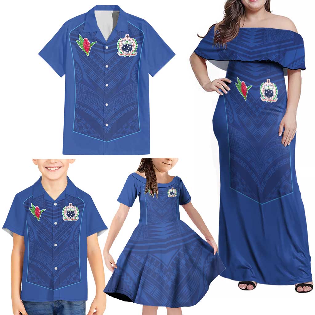 Custom Samoa Rugby Family Matching Off Shoulder Maxi Dress and Hawaiian Shirt Tatau Tribal Motifs Sporty Style - Polynesian Pride