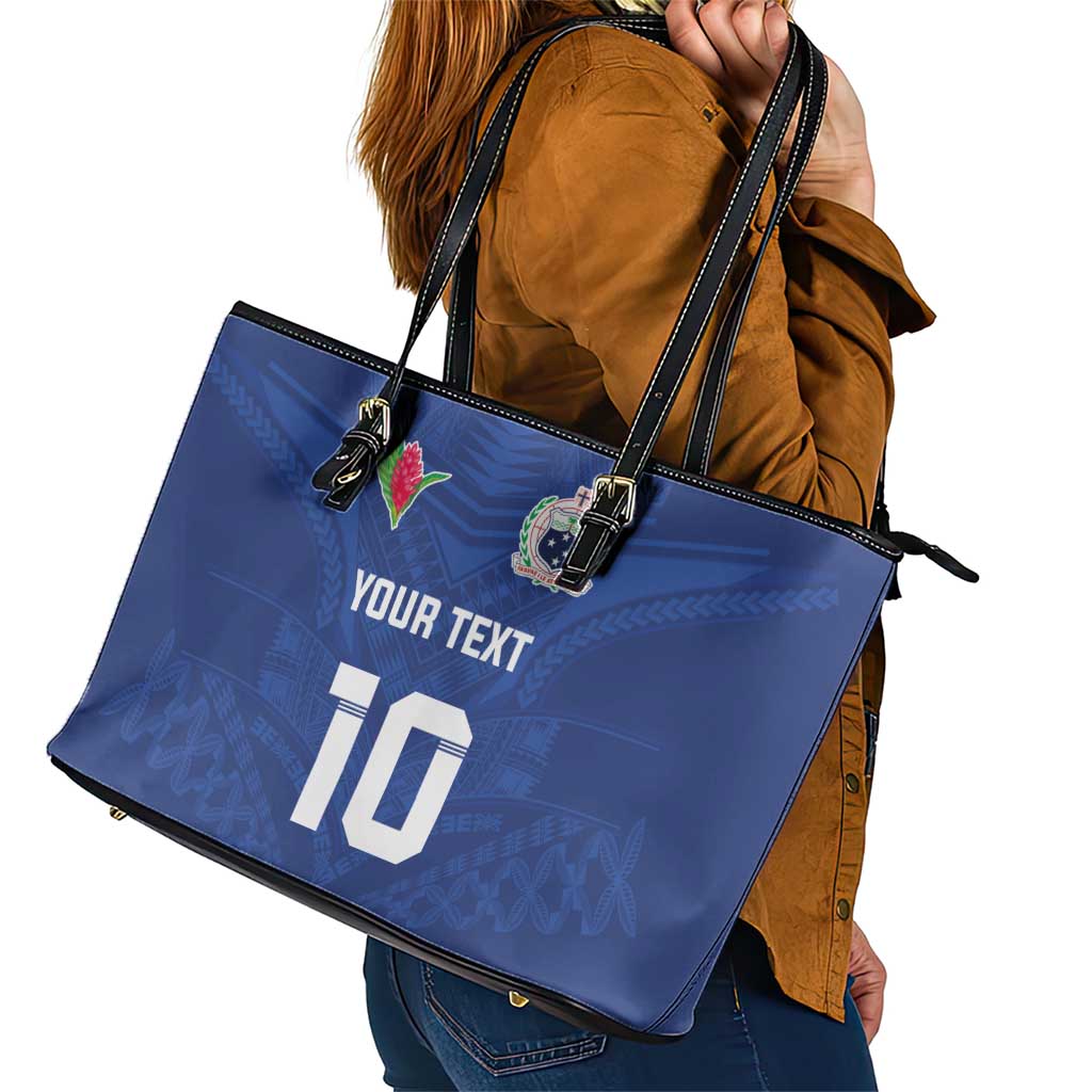 Custom Samoa Rugby Leather Tote Bag Tatau Tribal Motifs Sporty Style - Polynesian Pride