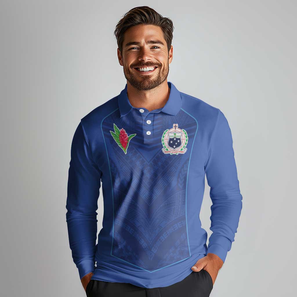 Custom Samoa Rugby Long Sleeve Polo Shirt Tatau Tribal Motifs Sporty Style - Polynesian Pride