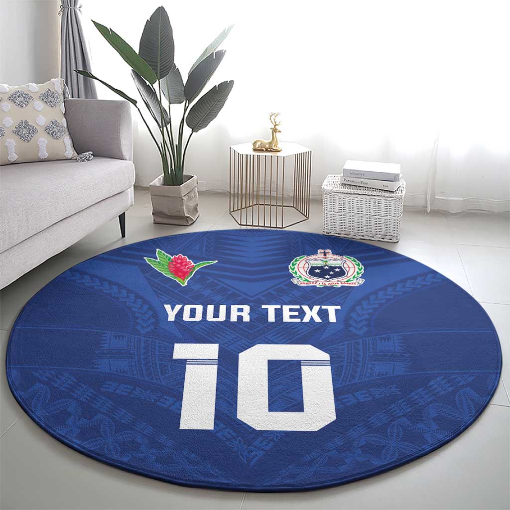Custom Samoa Rugby Round Carpet Tatau Tribal Motifs Sporty Style - Polynesian Pride