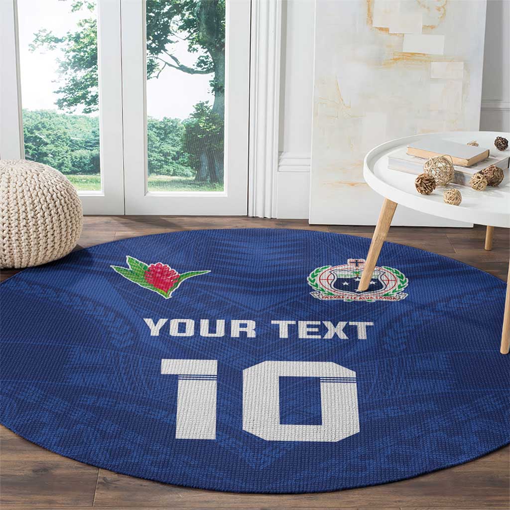 Custom Samoa Rugby Round Carpet Tatau Tribal Motifs Sporty Style - Polynesian Pride