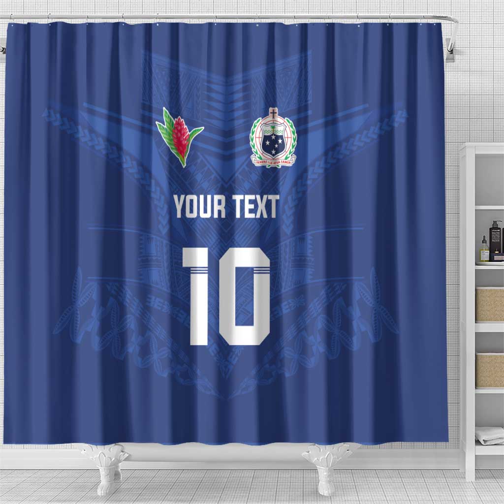 Custom Samoa Rugby Shower Curtain Tatau Tribal Motifs Sporty Style - Polynesian Pride