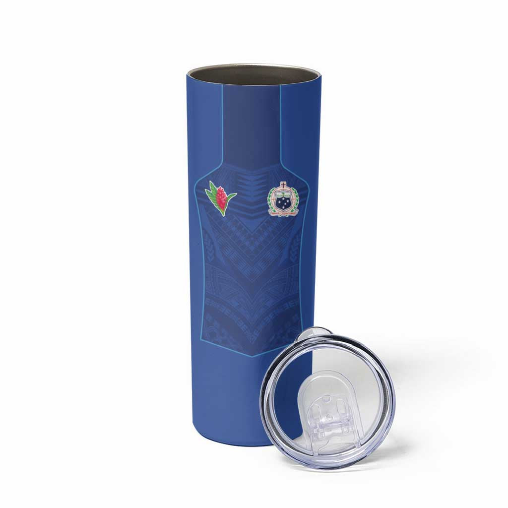 Custom Samoa Rugby Skinny Tumbler Tatau Tribal Motifs Sporty Style - Polynesian Pride