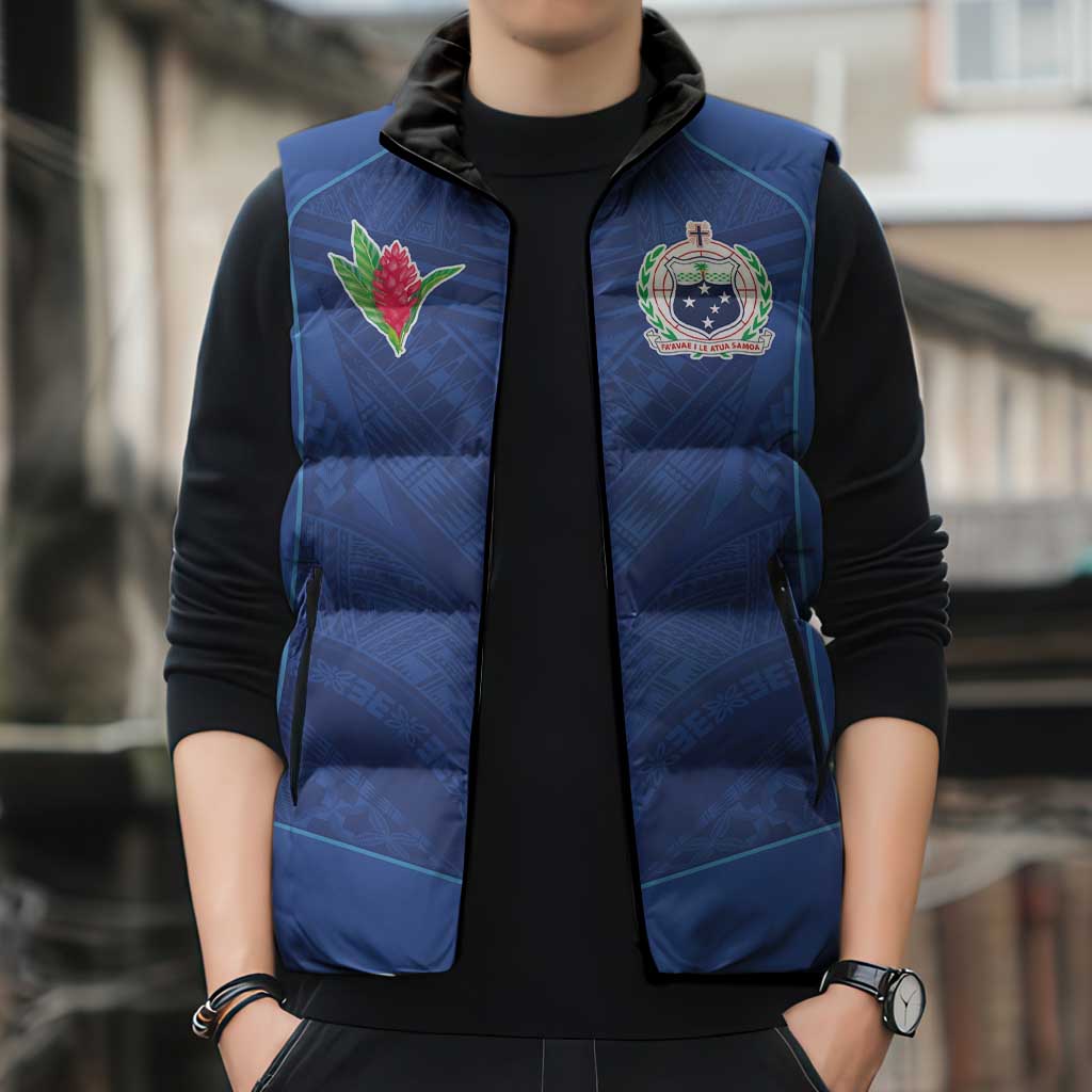 Custom Samoa Rugby Sleeveless Puffer Jacket Tatau Tribal Motifs Sporty Style - Polynesian Pride
