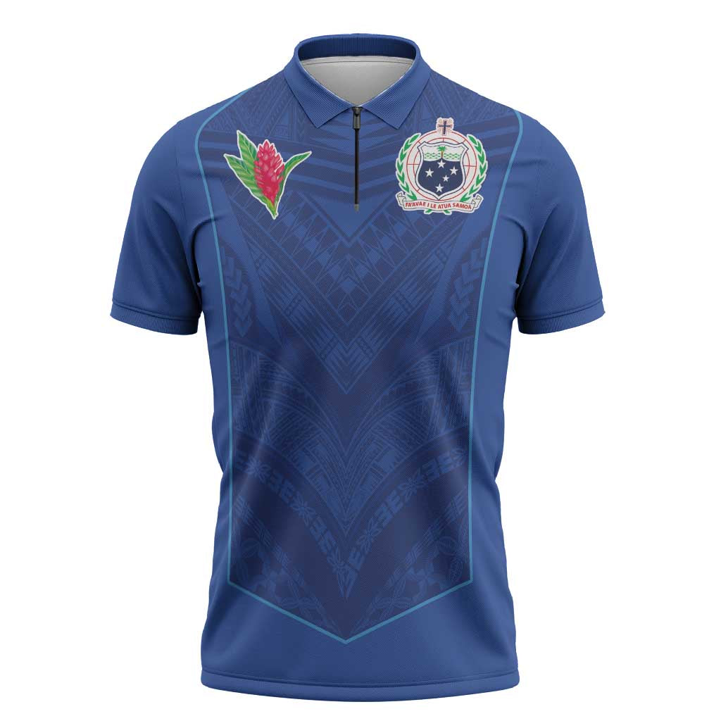 Custom Samoa Rugby Zipper Polo Shirt Tatau Tribal Motifs Sporty Style - Polynesian Pride