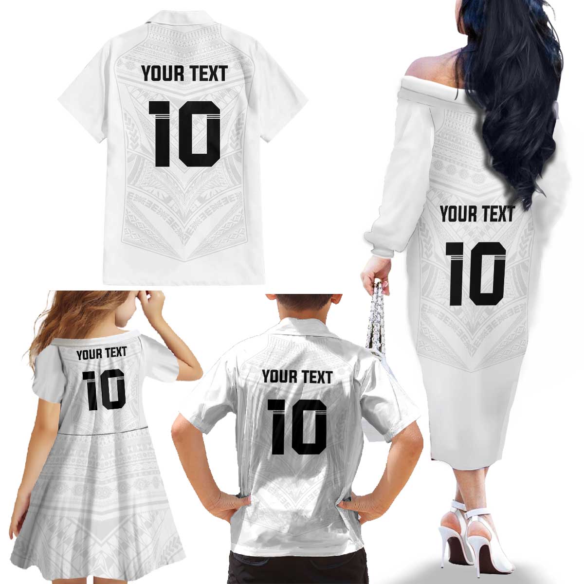 Custom Fiji Rugby Family Matching Off The Shoulder Long Sleeve Dress and Hawaiian Shirt Tapa Tribal Motifs Sporty Style - Polynesian Pride