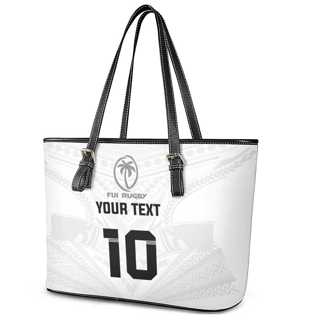 Custom Fiji Rugby Leather Tote Bag Tapa Tribal Motifs Sporty Style - Polynesian Pride