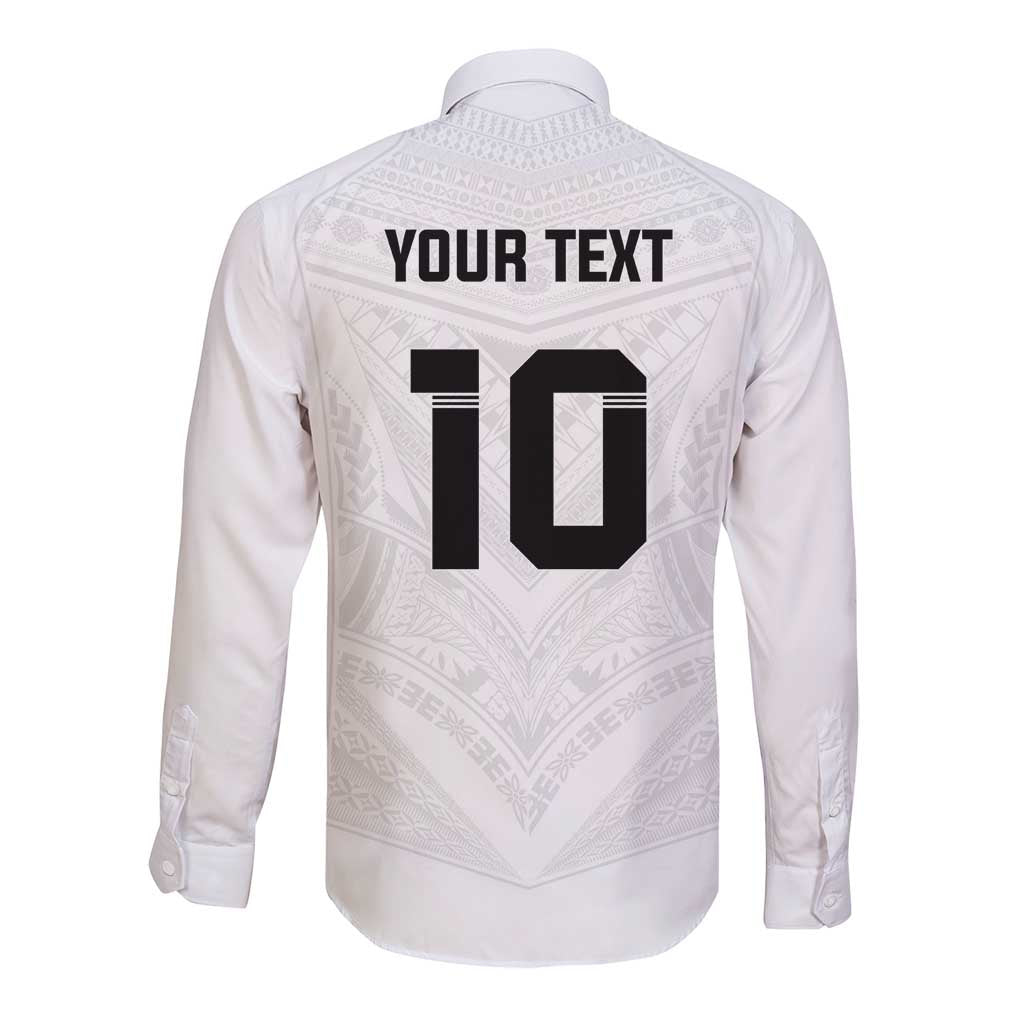 Custom Fiji Rugby Long Sleeve Button Shirt Tapa Tribal Motifs Sporty Style - Polynesian Pride