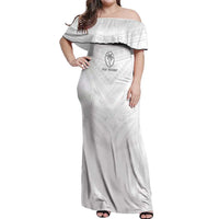 Custom Fiji Rugby Off Shoulder Maxi Dress Tapa Tribal Motifs Sporty Style LT03 Women White - Polynesian Pride
