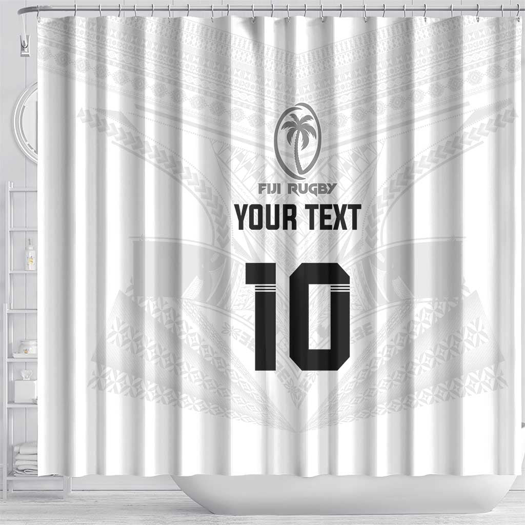Custom Fiji Rugby Shower Curtain Tapa Tribal Motifs Sporty Style - Polynesian Pride