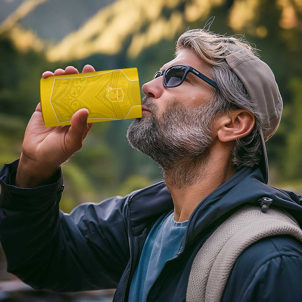 Custom Niue Rugby 4 in 1 Can Cooler Tumbler Hiapo Tribal Motifs Sporty Style - Polynesian Pride