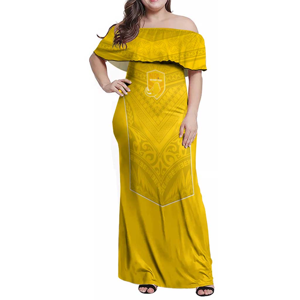 Custom Niue Rugby Family Matching Off Shoulder Maxi Dress and Hawaiian Shirt Hiapo Tribal Motifs Sporty Style - Polynesian Pride