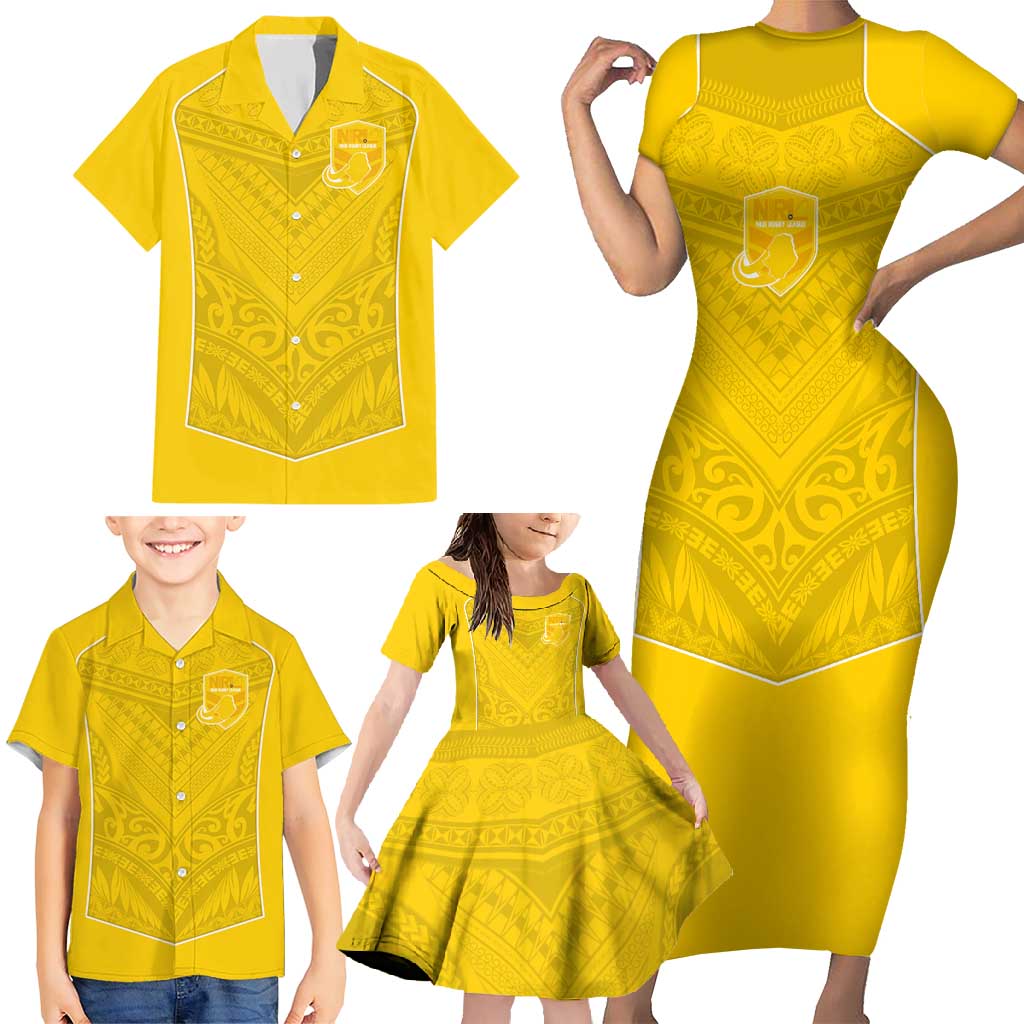 Custom Niue Rugby Family Matching Short Sleeve Bodycon Dress and Hawaiian Shirt Hiapo Tribal Motifs Sporty Style - Polynesian Pride