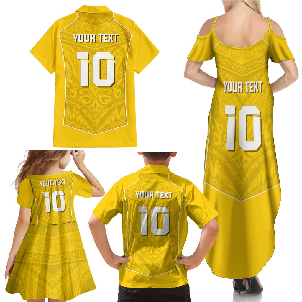Custom Niue Rugby Family Matching Summer Maxi Dress and Hawaiian Shirt Hiapo Tribal Motifs Sporty Style - Polynesian Pride