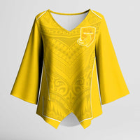 Custom Niue Rugby Kimono Sleeve Blouse Hiapo Tribal Motifs Sporty Style - Polynesian Pride