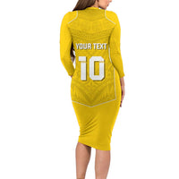 Custom Niue Rugby Long Sleeve Bodycon Dress Hiapo Tribal Motifs Sporty Style - Polynesian Pride