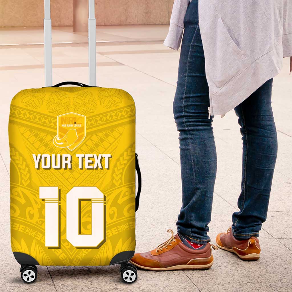 Custom Niue Rugby Luggage Cover Hiapo Tribal Motifs Sporty Style - Polynesian Pride